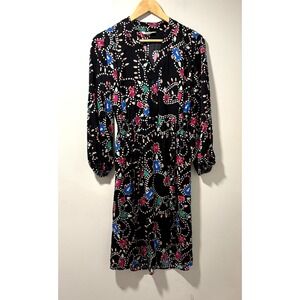 Tucker Black Jewel Print Long Sleeve‎ Silk Blend Dress Size S